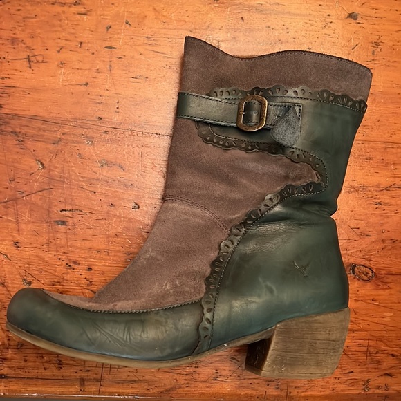 Pre-loved teal leather and grey suede Porto-fino boots - Picture 4 of 11